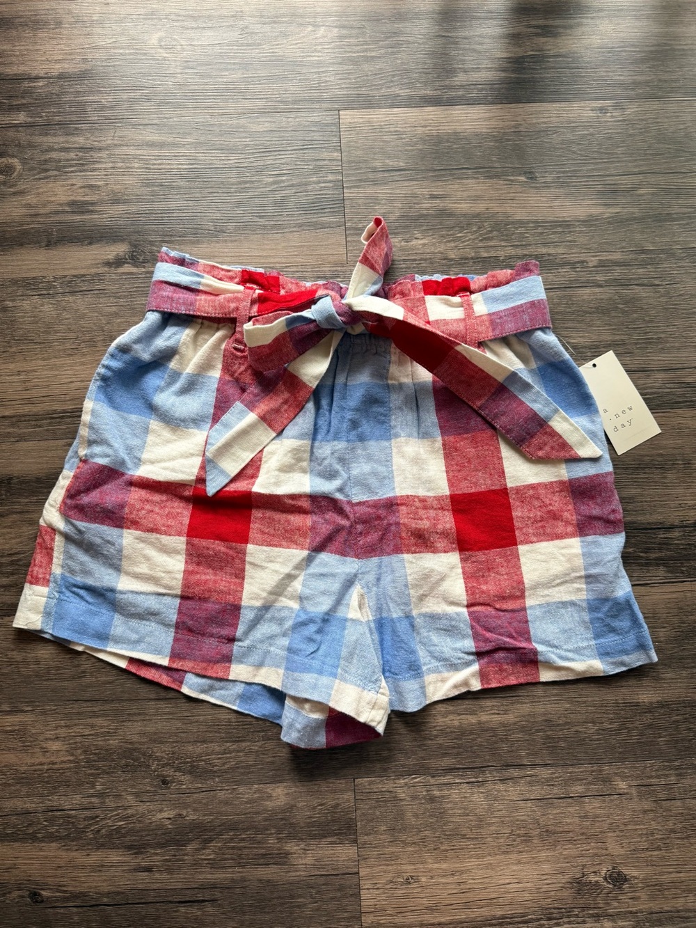 a new day Plaid High Waist Tie Shorts - Red, Blue & White